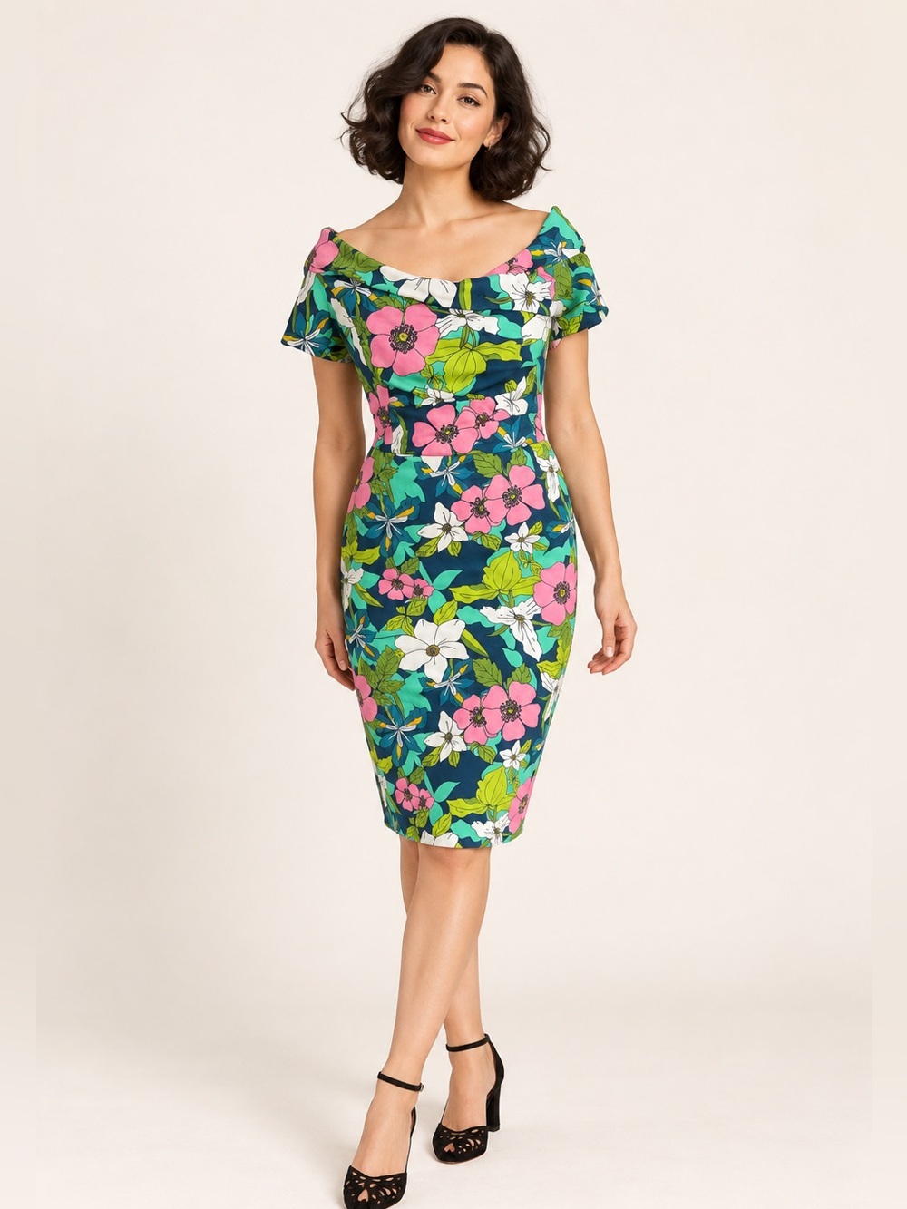 Miss Lulo Tyra Provencial Flowers Off Shoulder Dress  Womens Size Large